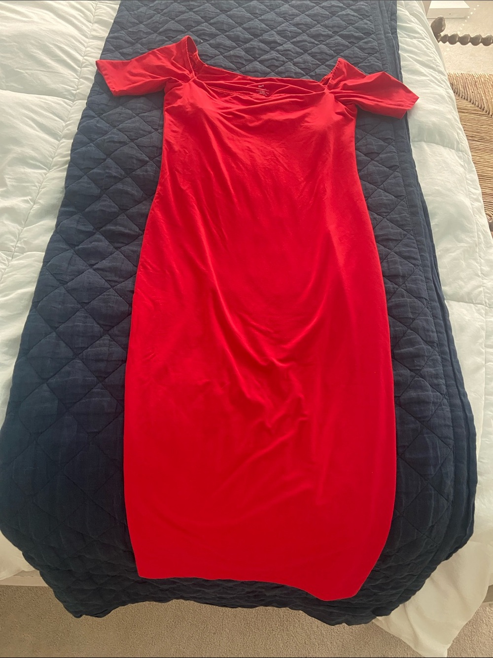 Maternity Hatch Red Midi Dress